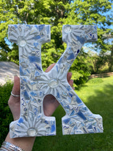 Load image into Gallery viewer, Blue and White Wooden Hanging Letter | Dorm Room Decoration | Baby Shower Gift