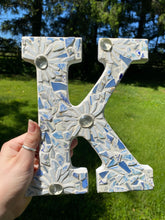 Load image into Gallery viewer, Blue and White Wooden Hanging Letter | Dorm Room Decoration | Baby Shower Gift