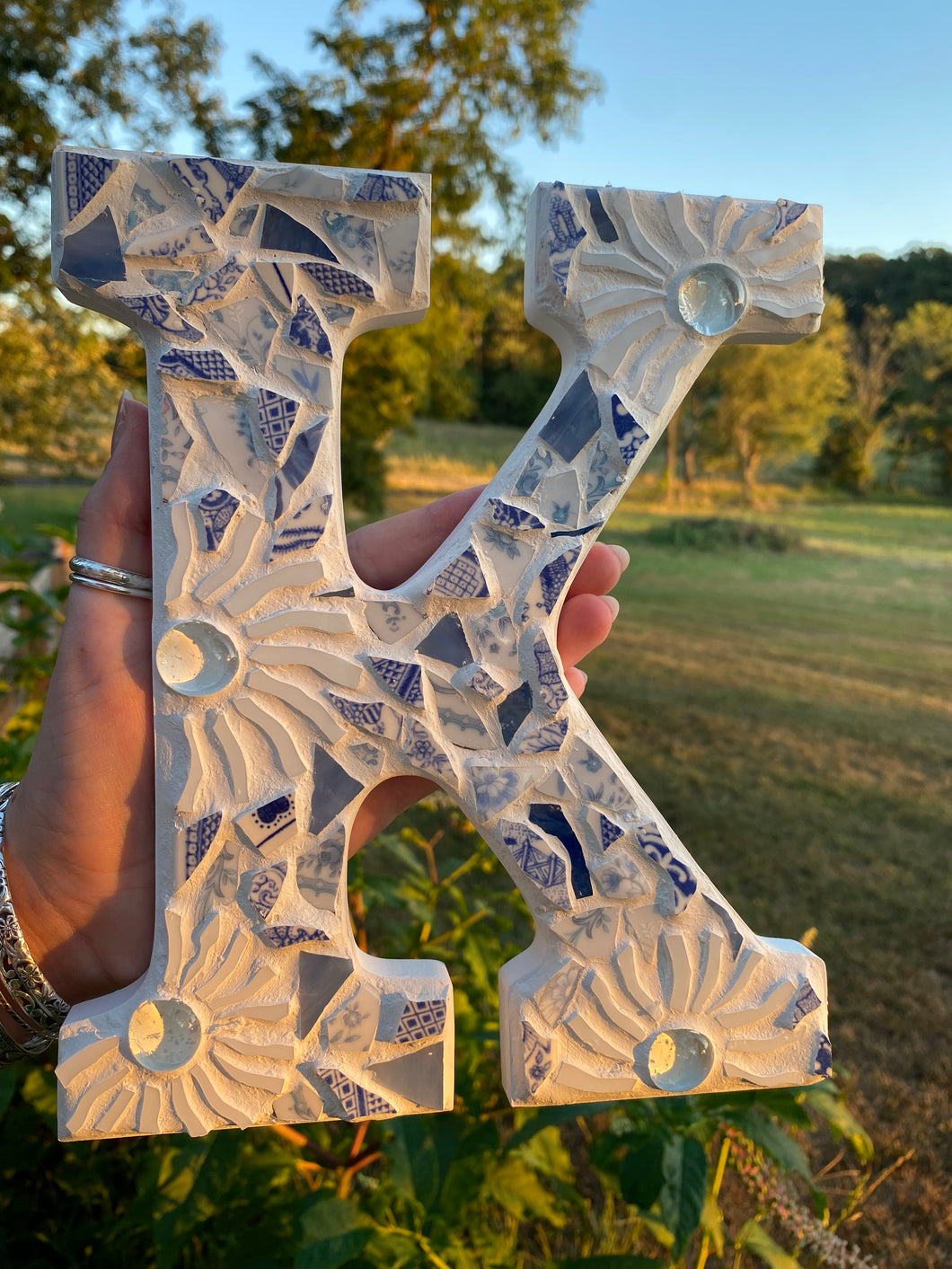Blue and White Wooden Hanging Letter | Dorm Room Decoration | Baby Shower Gift