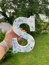 Load image into Gallery viewer, Blue and White Wooden Hanging Letter | Dorm Room Decoration | Baby Shower Gift
