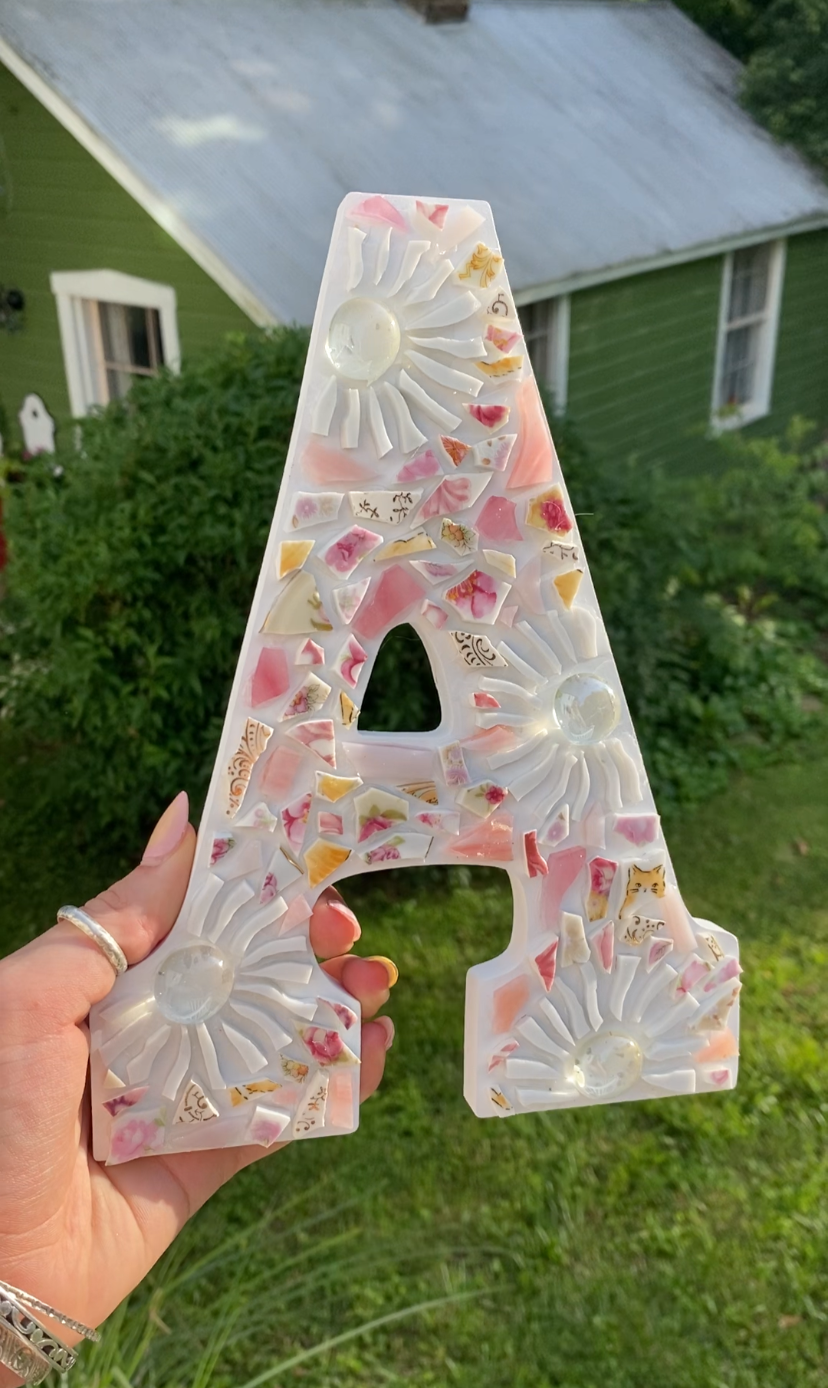 Red Orange and Yellow DIY Mosaic Kit | Wooden Hanging Letter | Dorm Room Decoration | Custom Initial Decor